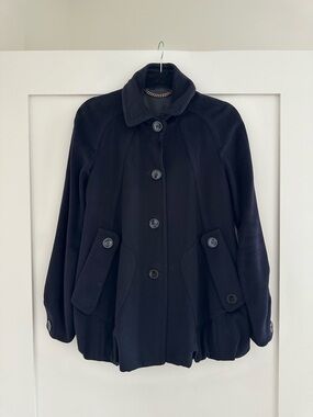 Burberry Navy Wool Pea Coat with Button Front